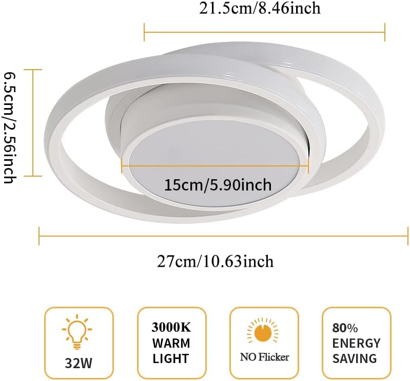GOECO 2 pcs Plafonniers LED 32W au Design Moderne, Blanc Chaud 3000K, Idéal pour Salon, Chambre - Diamètre 28cm, Blanc - 4