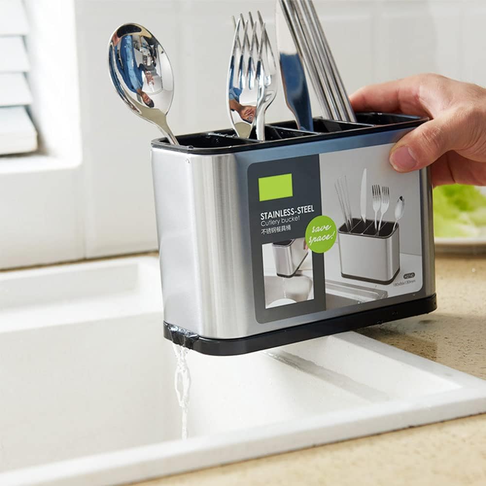 Égouttoir à Couverts Cuisine – Organisateur Ustensiles à 4 Compartiments, Pratique pour Ranger Vaisselle et Accessoires de Cuisine - 5