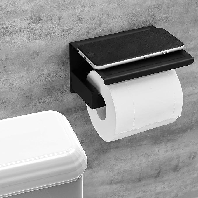 Porte Rouleau Papier Toilette, Porte Papier Toilette Sans Percage Longueur 16 Cm Porte Papier Toilette Adhesif Pour Salle De Bain En Acier Inoxydable Sus 304 Durable Et Pratique Noir 90201607