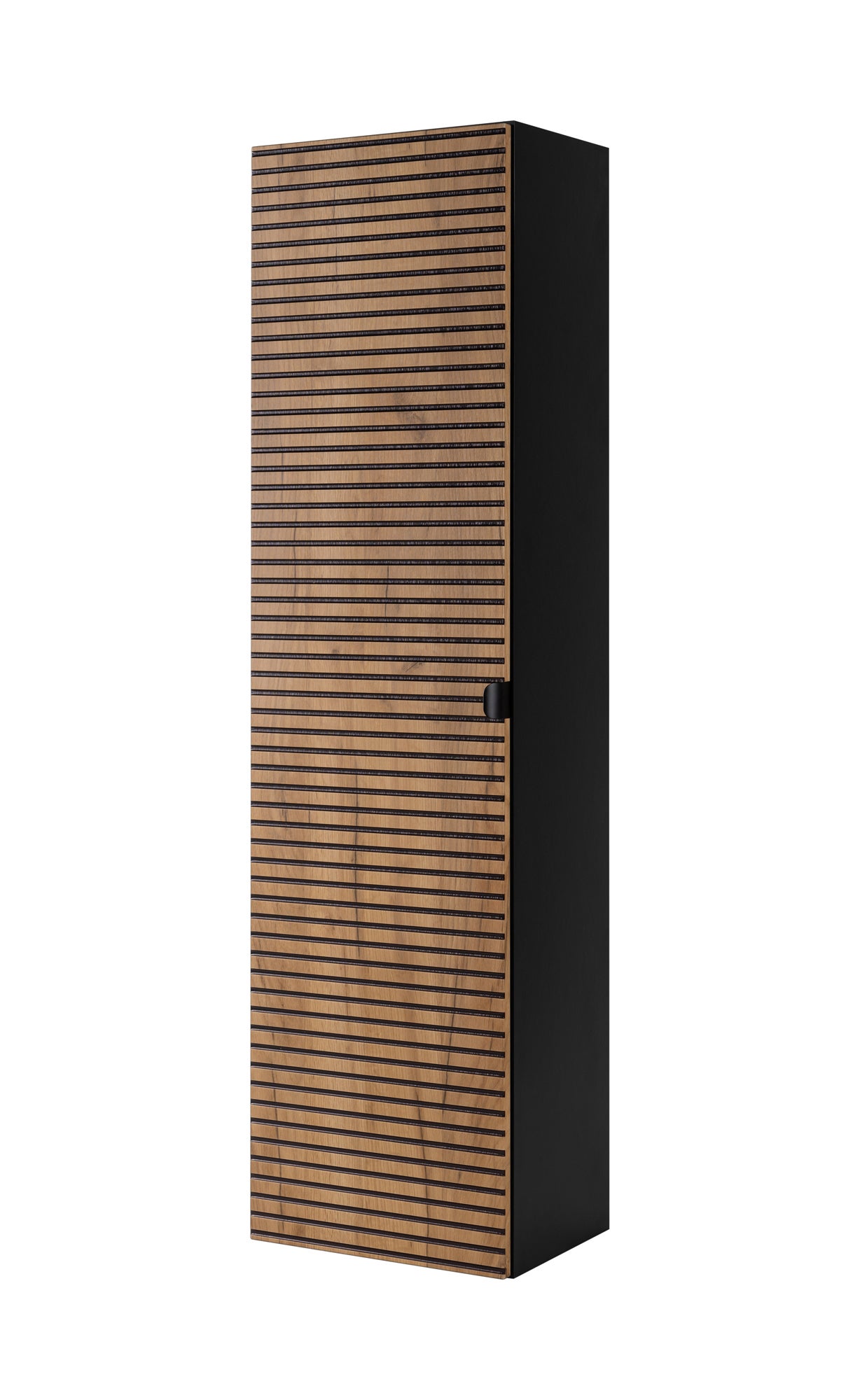 Czarny słupek łazienkowy AURA 136 cm wiszący ryflowany front dąb craft