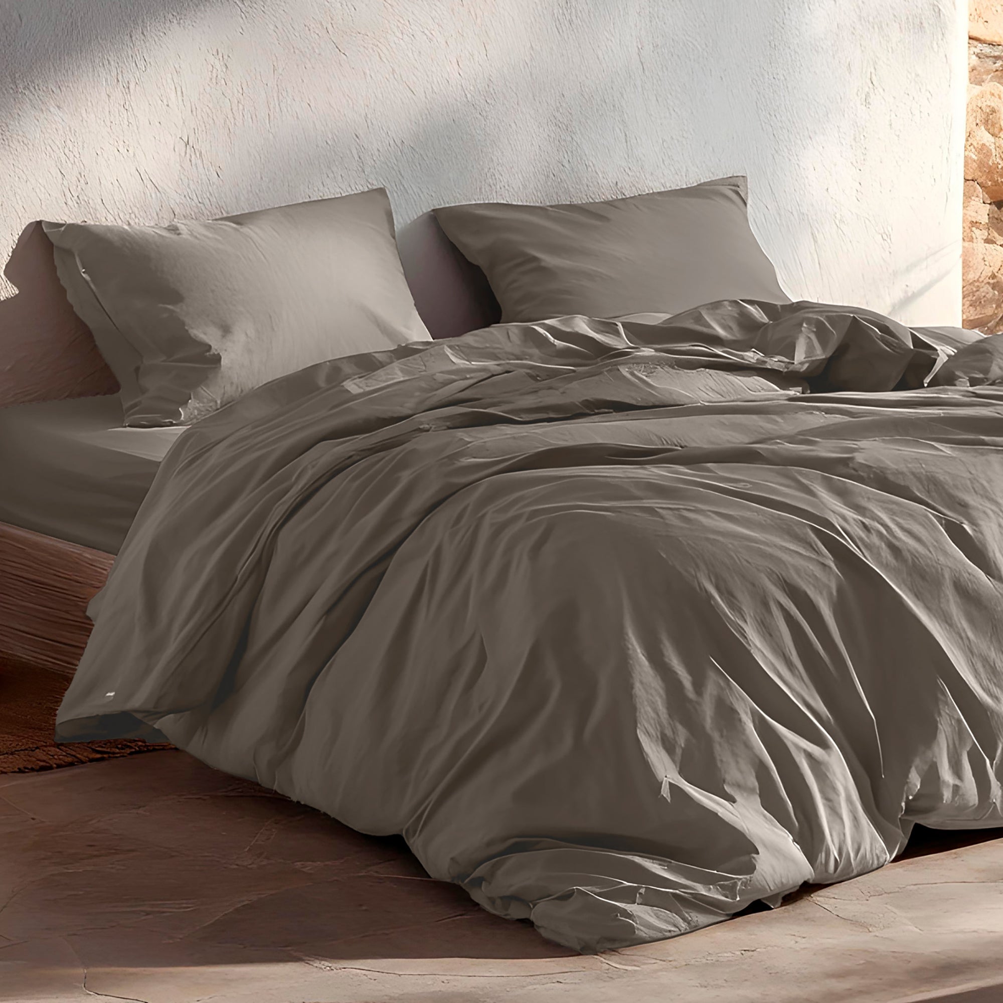 Copripiumino tinta unita 100% cotone + federe 240x220 + 2 (50x85) cm colore Grigio - 4