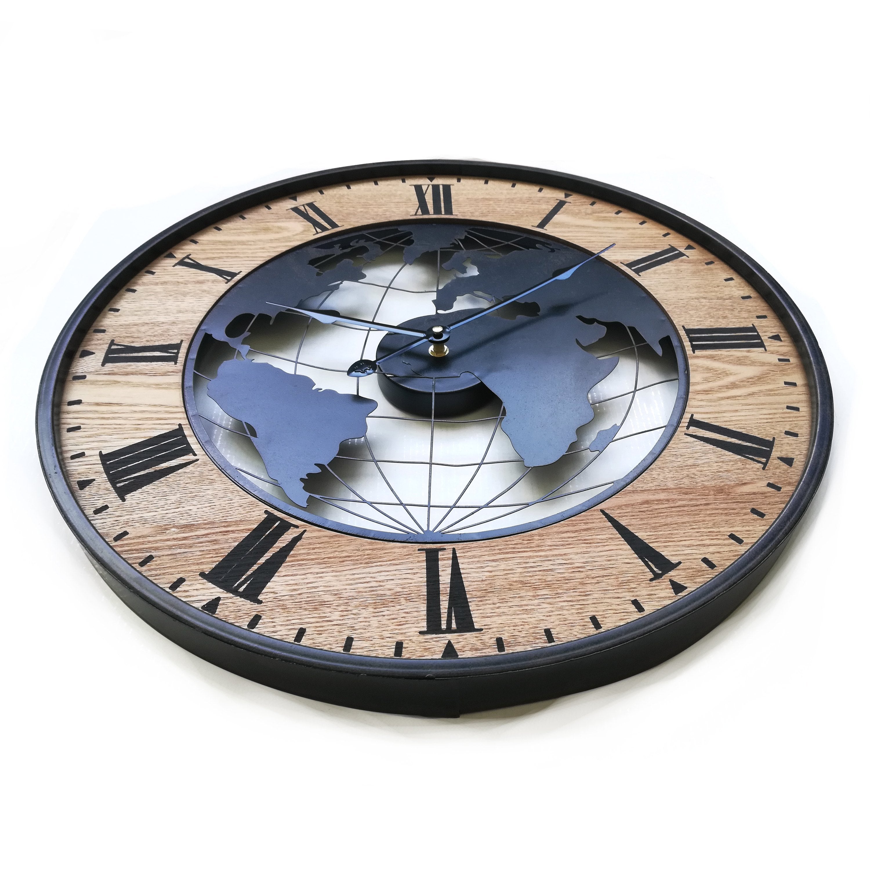 Horloge Murale Rebecca Mobili Ronde Rétro Marron Noir Mdf Analogique 50x50x4,5 - 4