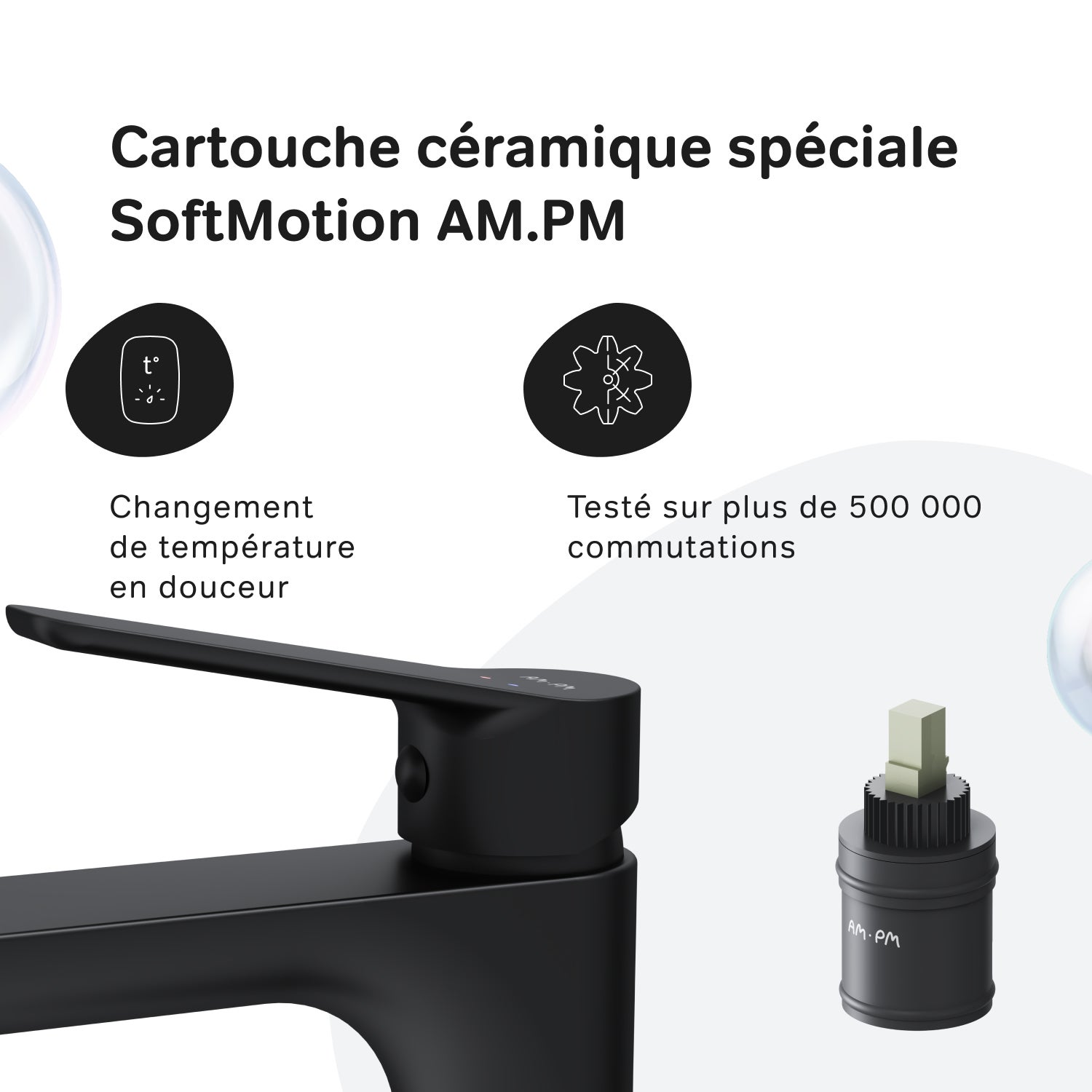 Mitigeur de Lavabo, Robinet de Lavabo avec bonde clic clac, Robinet de lave-mains, Noir, taille L, FTA92222 AM.PM - 4