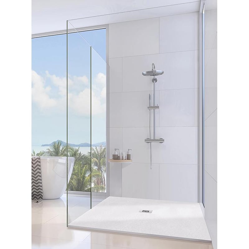 Brodzik Vulcano Line Slim White 70x115 cm z żywicy syntetycznej i proszku marmurowego z wolnym odpływem - FRASCIO