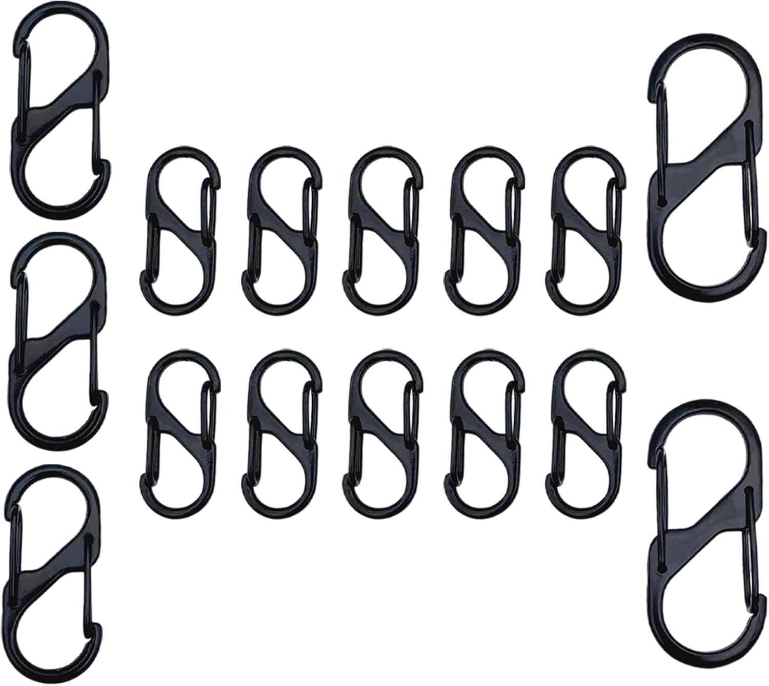 15 sztuk metalowych karabińczyków w kształcie litery S (47 mm/38 mm/28 mm) z podwójną klamrą sprężynową do aktywności na świeżym powietrzu, kempingu