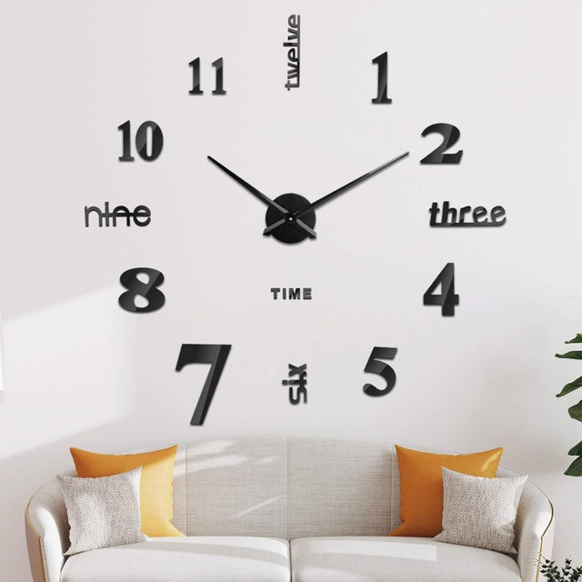 Reloj de pared 3D, reloj de pared digital DIY, movimiento silencioso, reloj de pared gigante para dormitorio, cocina, sala de estar (60-120 cm), negr
