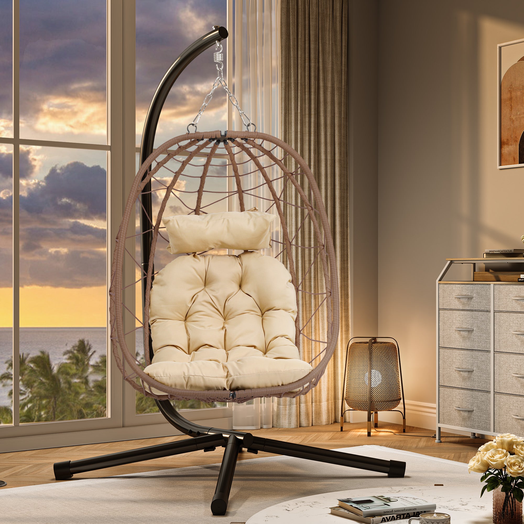 Sillon Colgante Columpios De Rattan Para Jardin Tumbona Playa