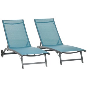 Lot de 2 bains de soleil transats inclinables alu. textilène