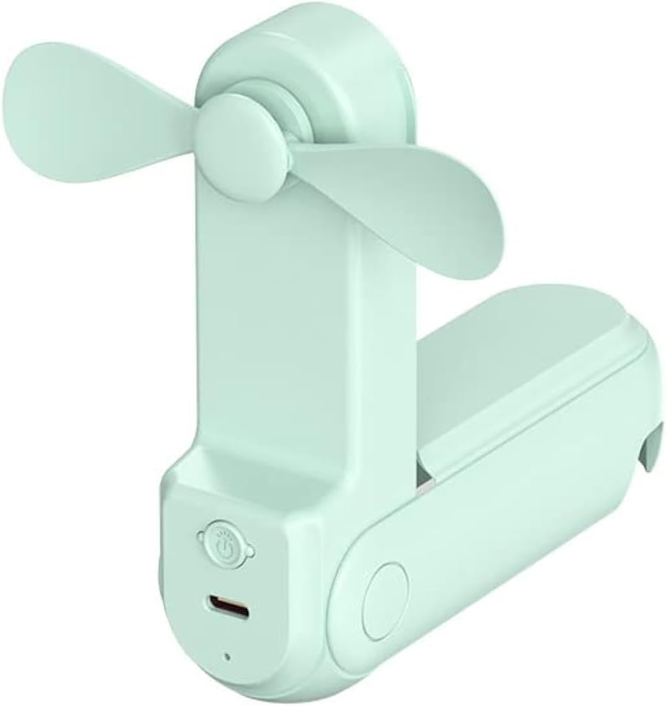 (Zielony) Mini wentylator USB – przenośny – zasilany bateryjnie – ładowalny – składany – z latarką – z funkcją stojaka