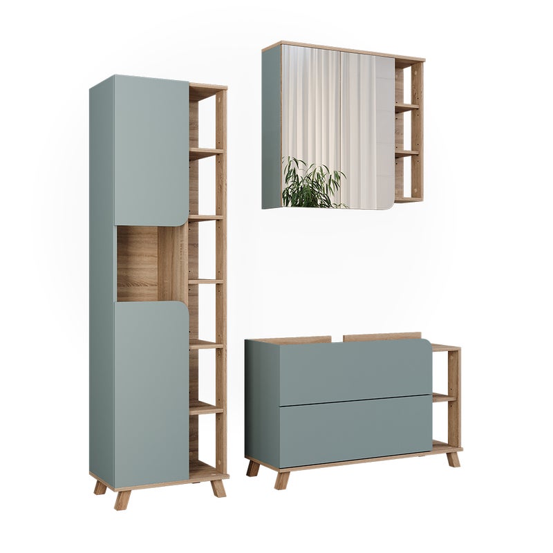 Vicco Zestaw mebli łazienkowych Karen, Sonoma/niebieski, 3 części