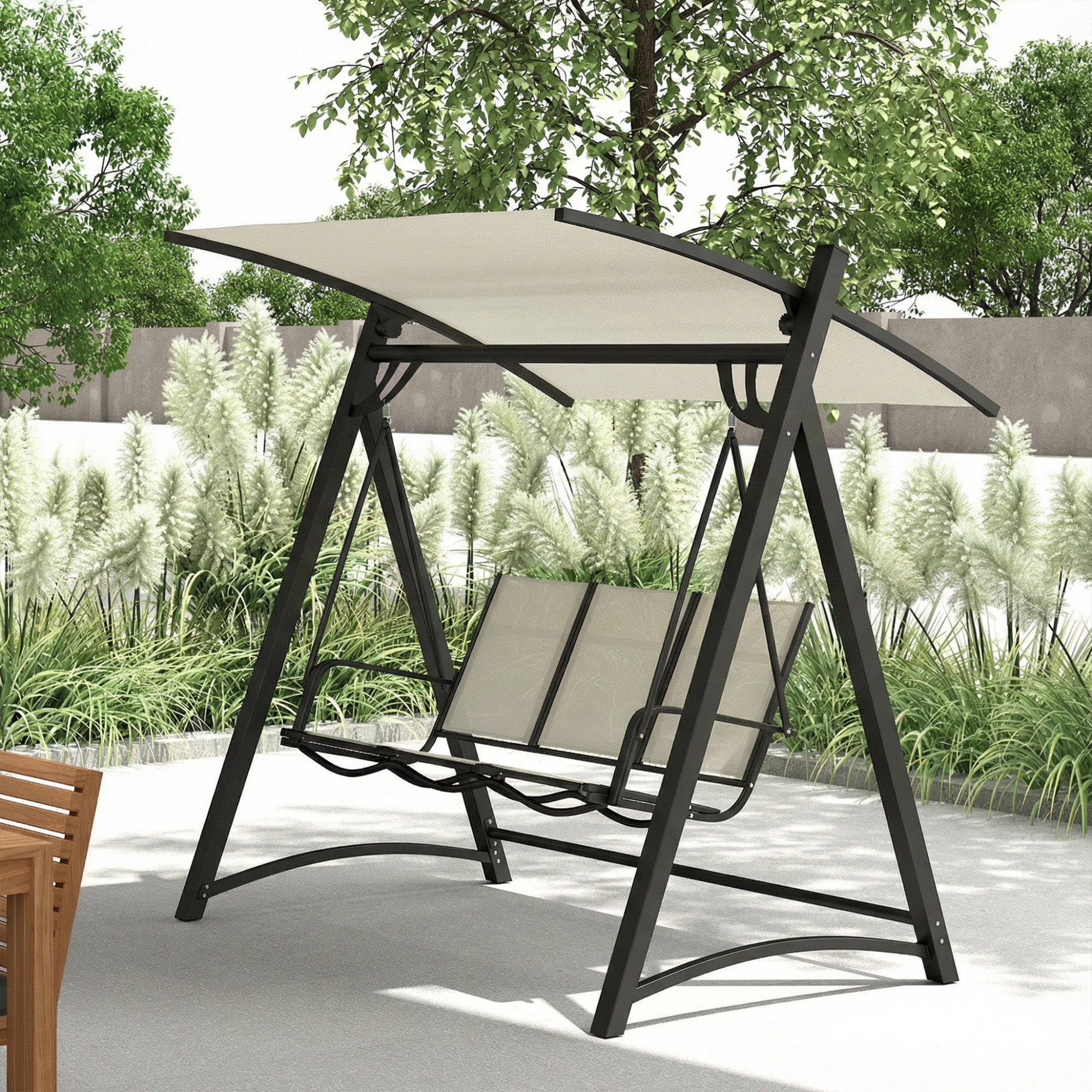 Baloiço de Jardim Outsunny Metal, Textilene Creme 188x130x183 cm - 2