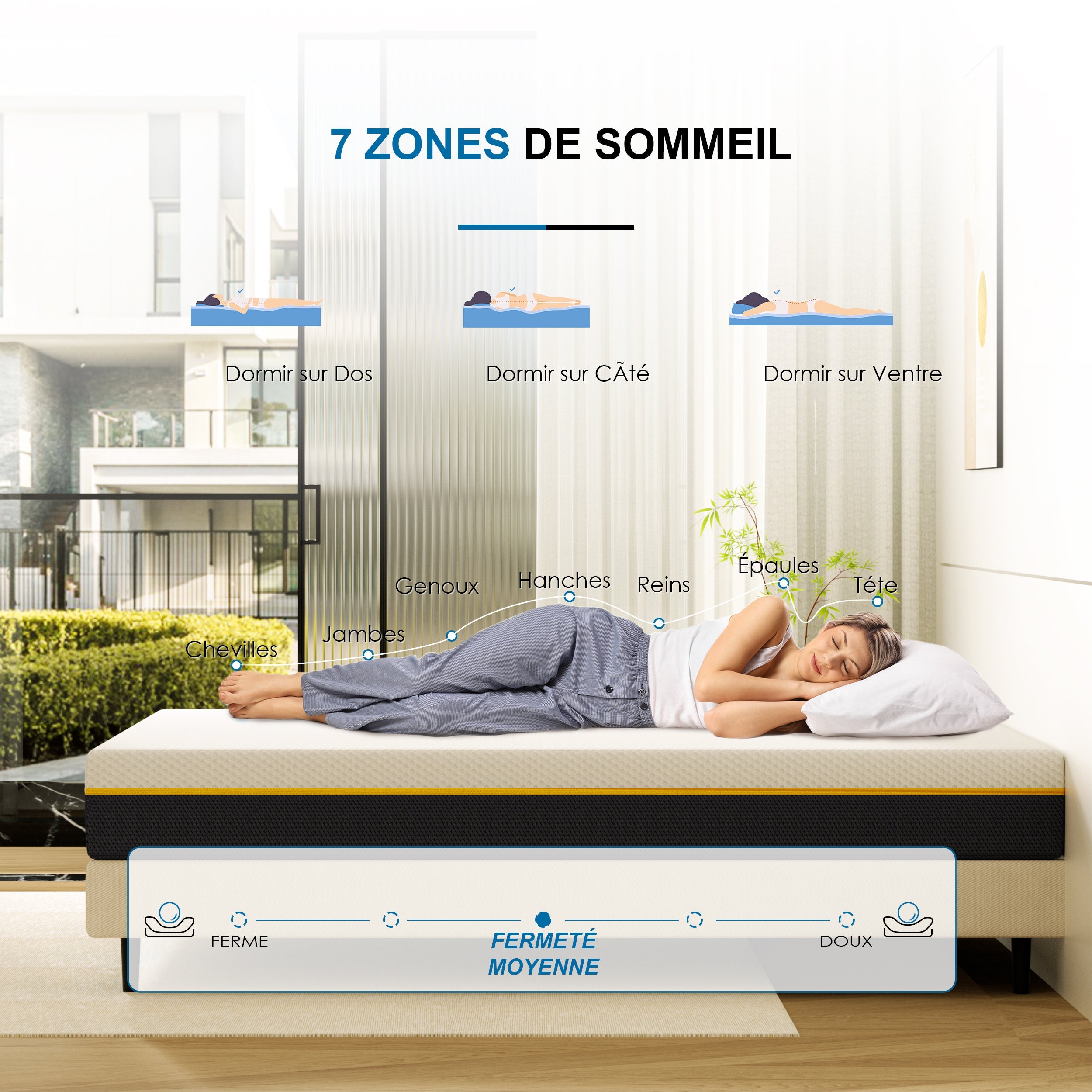 DEWINNER Matelas double pour adultes, 140 x 190 cm, épaisseur 17 cm (mousse à mémoire de forme + fibres de charbon de bambou) - 4