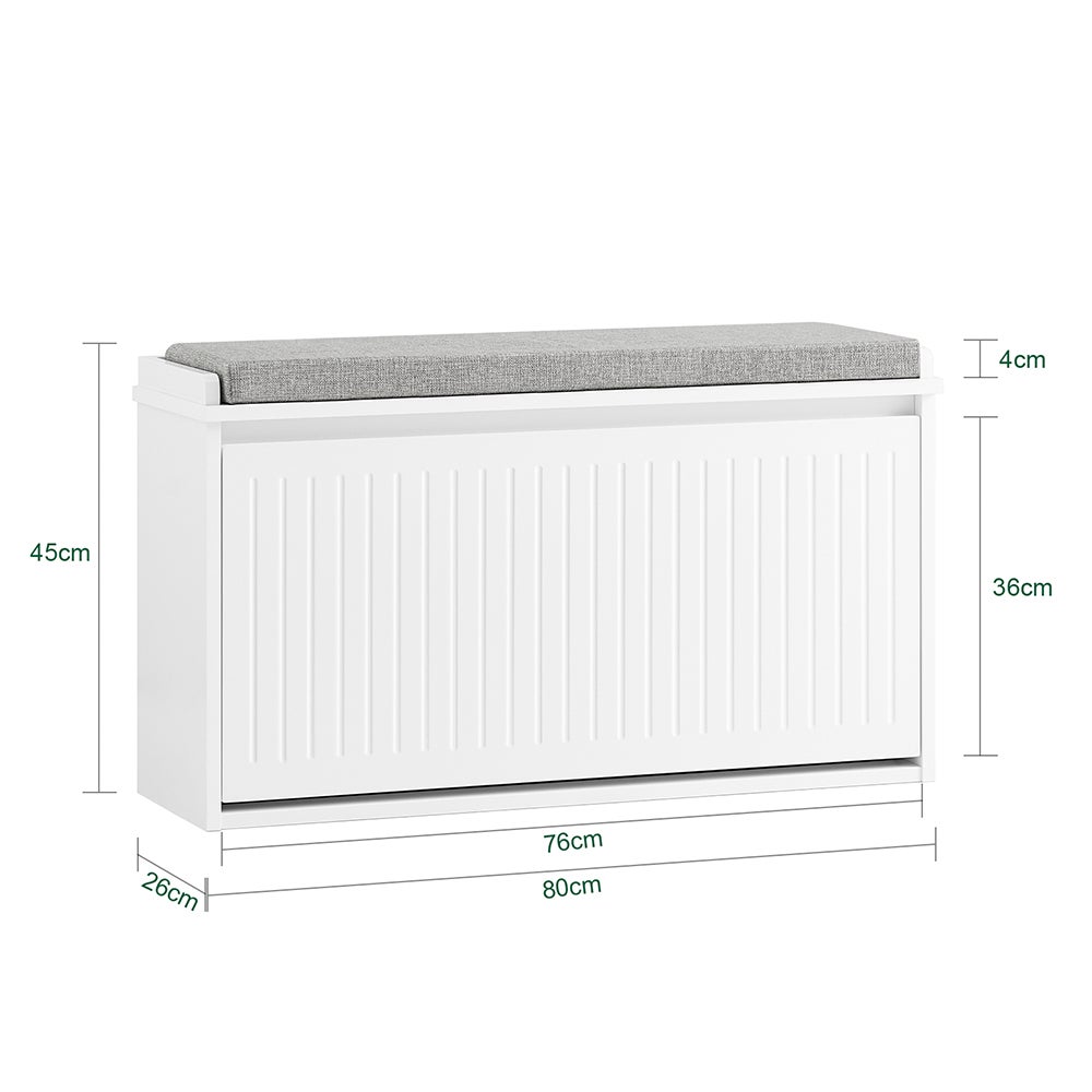 SoBuy Banc à Chaussures, Meuble à Chaussures, Meuble d'entrée, Assise Coussin Rembourré et Abattant, Blanc, FSR98-L-W - 3