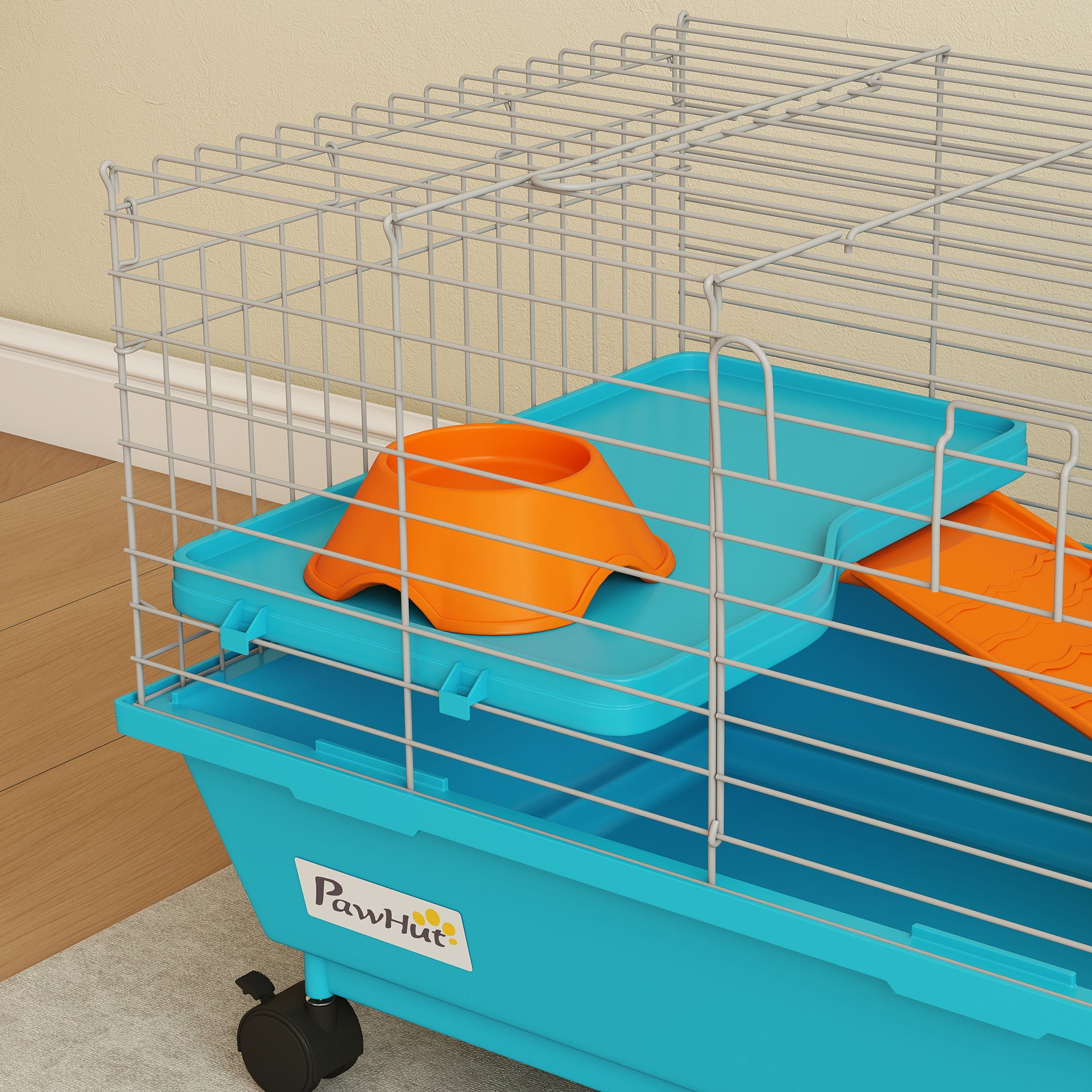 Gaiola para Animais Pequenos PawHut Metal, PP Azul 89x44x43 cm - 5
