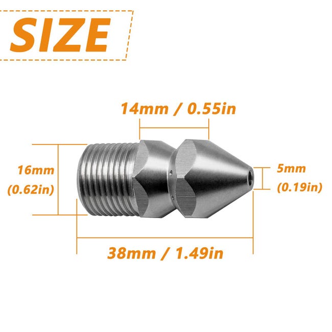 Ugello Pulizia Tubi In Acciaio Inox - Filettatura BSP 3/8" Per Fognature O Industriale - Foto 2