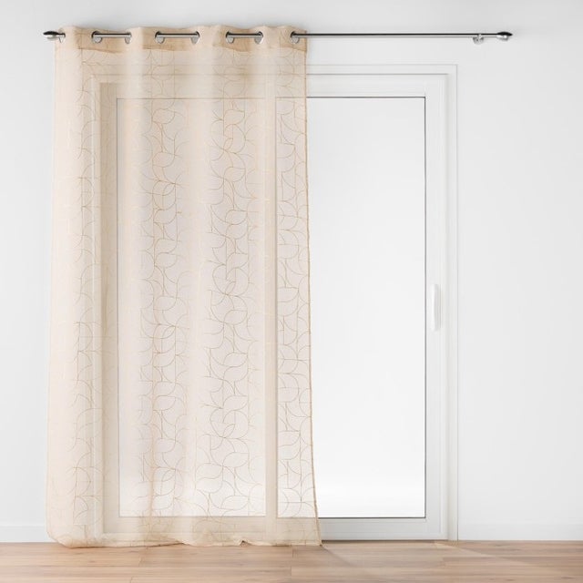 Rideau Voilage Panneau A Oeillets 140 X 240 Cm Voile Sable Brode Kamina Menthe - Maison Voilage Blanc