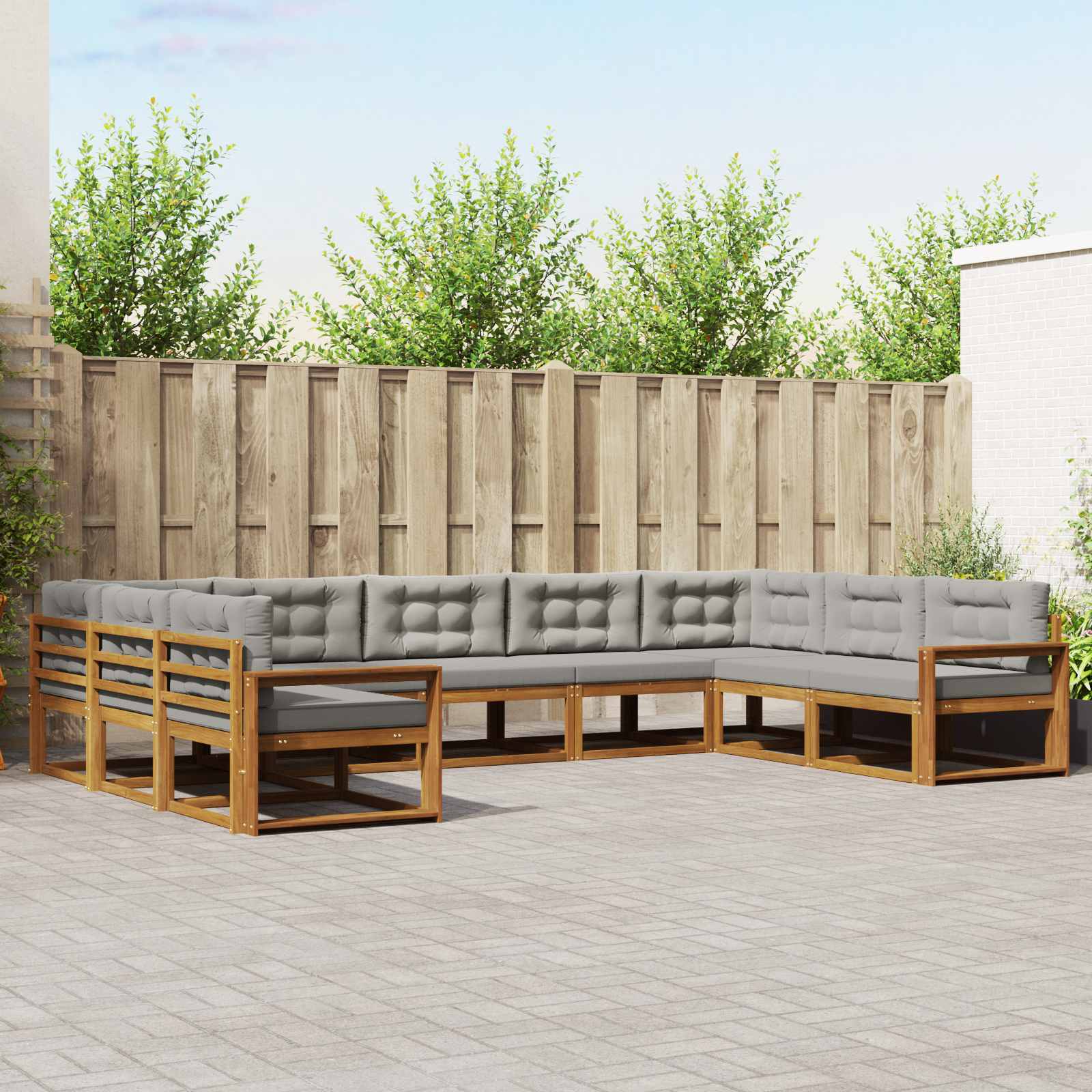 Conjunto de sofás de exterior 9 pcs Gris Natural y Claro | Leroy Merlin