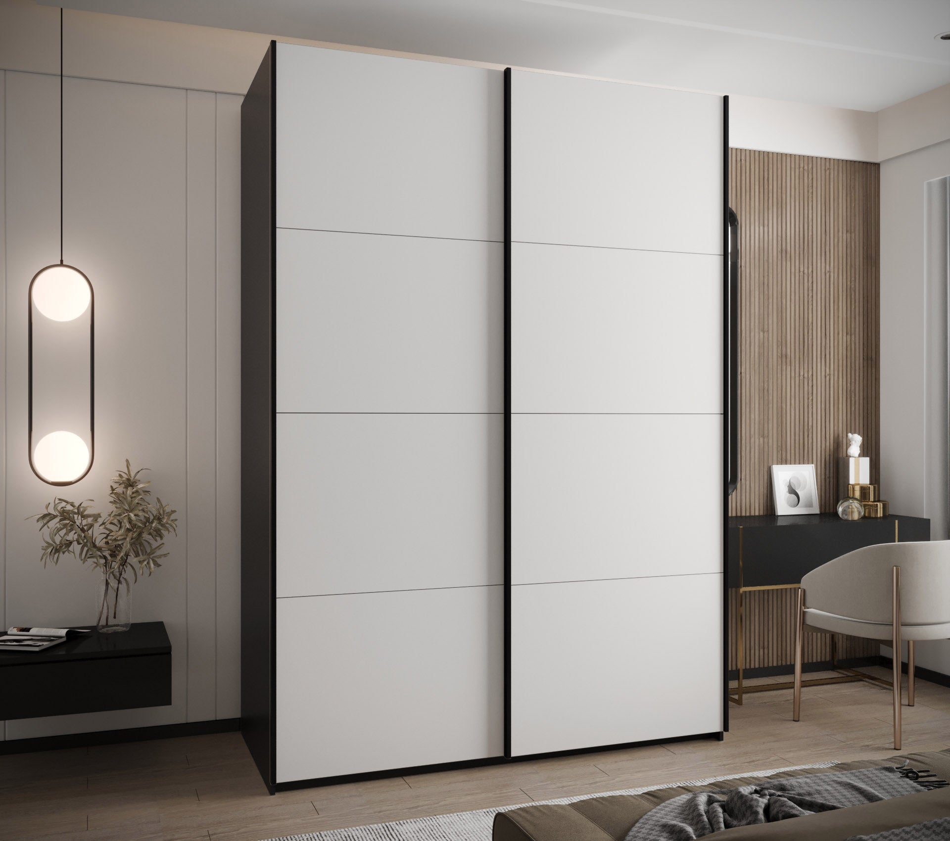 Szafa przesuwna wysoka Lux 1 180 x 64 x 245,5 cm czarny + biały + u. czarny - Abiks Meble - 2