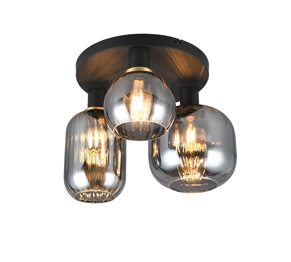 Lampa sufitowa DIVA czarna-dymiona-chromowana 3xE27x10W szkło wym:28x39x39cm IP20 Trio
