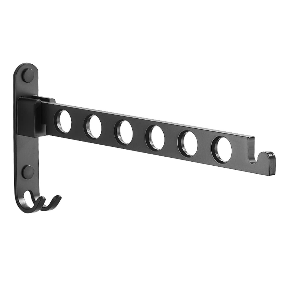 Składana ścienna linka do wieszania ubrań z obrotem o 90° i 6 otworami, czarna