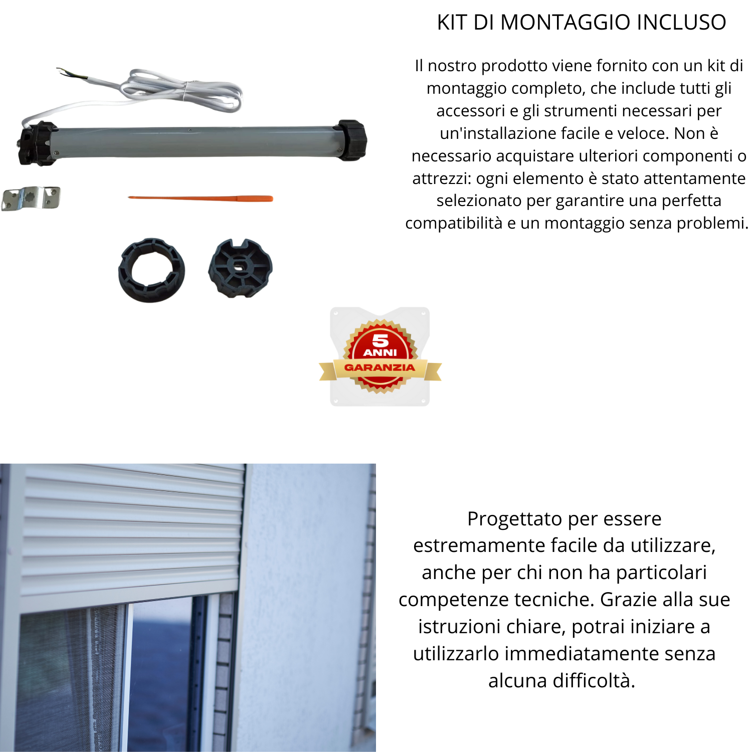 OWIJI Motore Tapparelle Elettriche 100 Kg Avvolgibile Silenzioso 50 Nm 270W Kit Montaggio Completo Casa Ufficio - 5