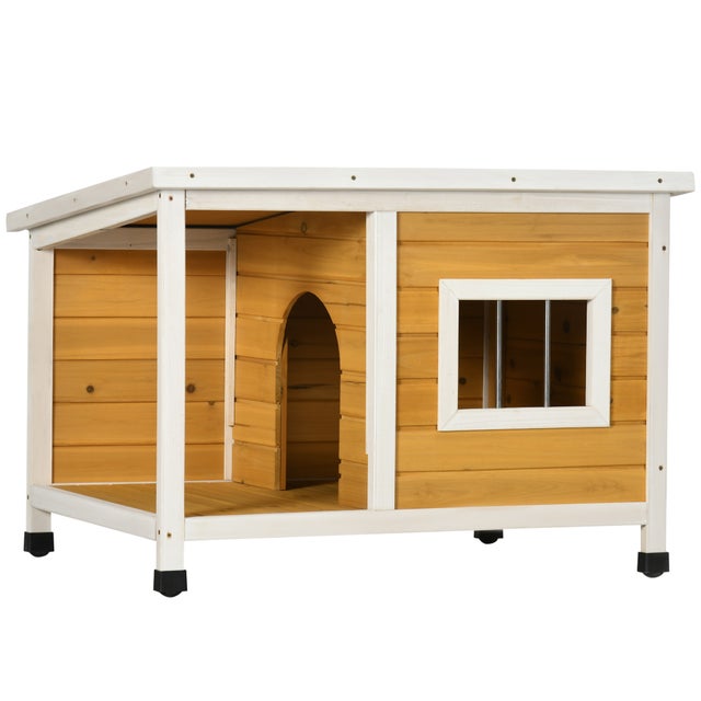 Casa para Cães de Madeira PawHut Madeira Natural Madeira de Abeto 85,5x62x60cm
