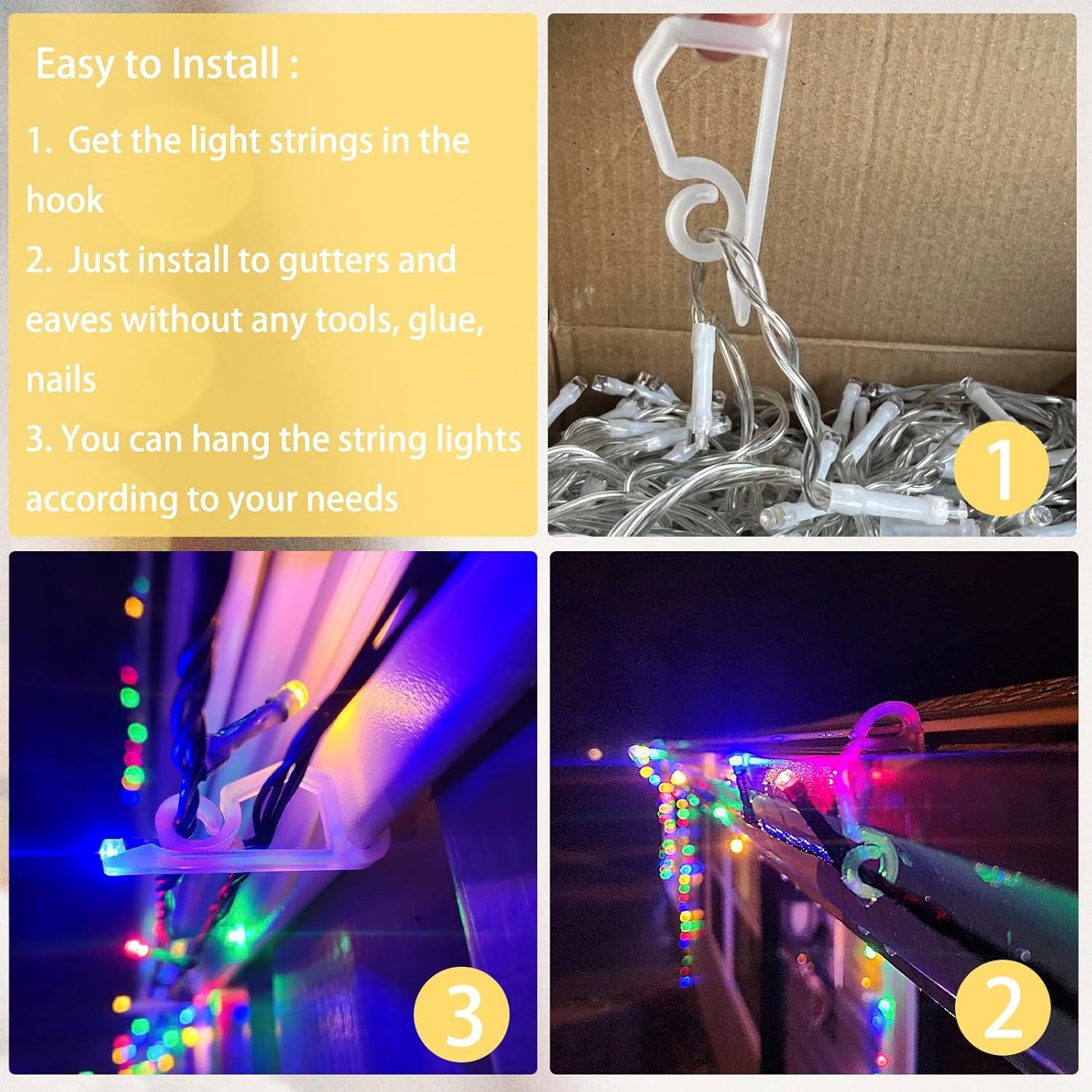 Lot de 120 mini crochets de suspension pour guirlandes lumineuses de Noël, résistants aux intempéries, pour décoration d' et de Noël blanc - 2