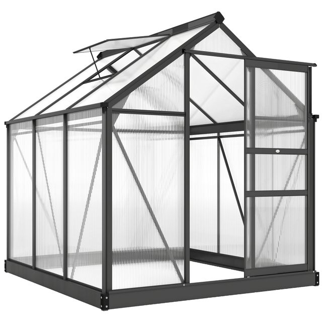 Serre de jardin polycarbonate 3,65 m² - Outsunny - résistant aux UV - avec fondation renforcé - 190 x 192 x 201 cm - Gris
