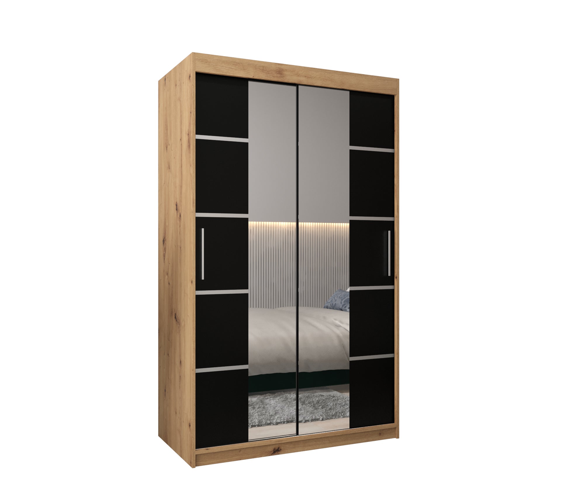 Szafa przesuwna garderoba Verona 4 120 x 62 x 200 cm Artisan + Czarny - Abiks Meble