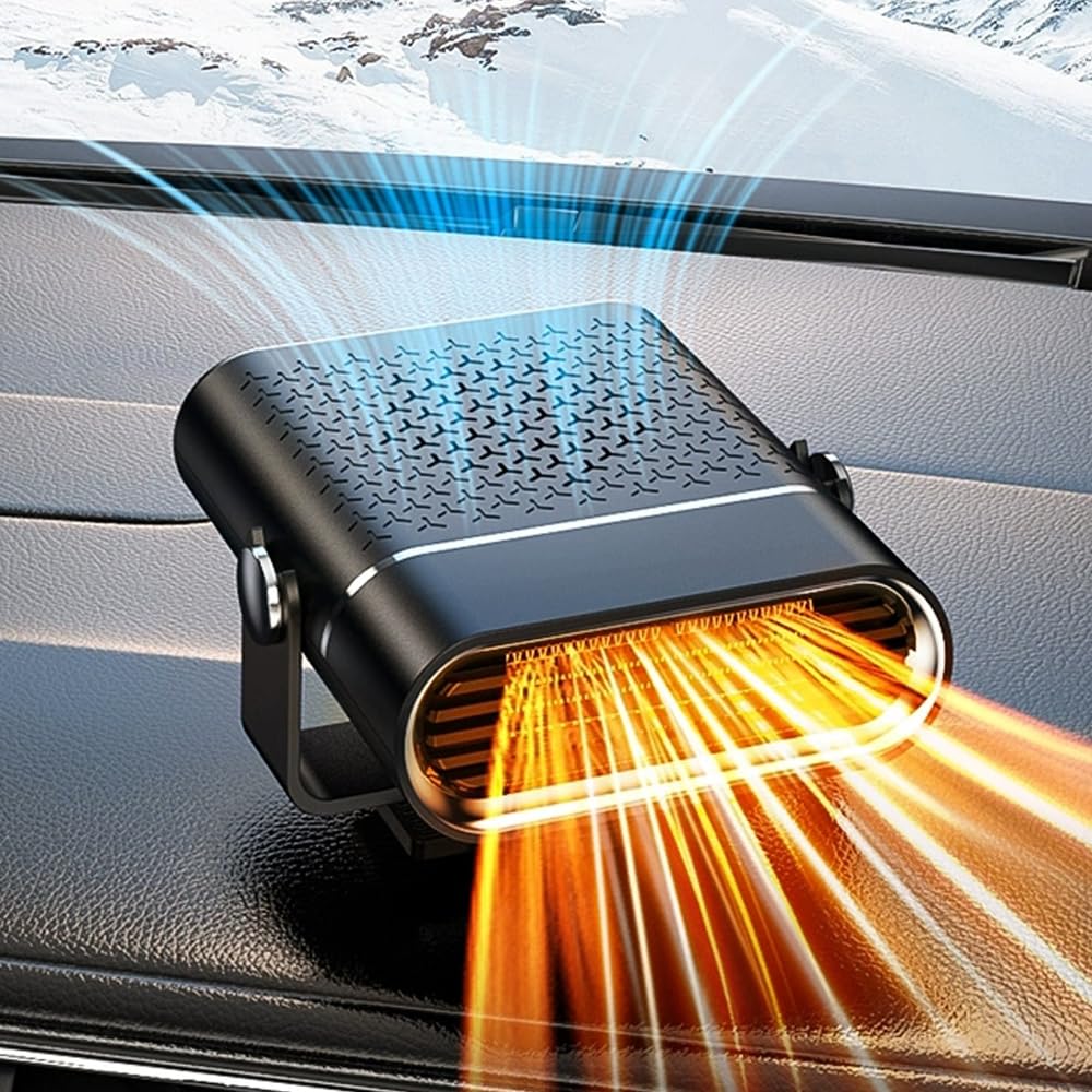 Riscaldatore Auto 2 In 1 Da 12V/24V 150W - Ventola E Riscaldatore, Staffa Girevole 360°, Presa Accendisigari, Per Sbrinamento E Comfort