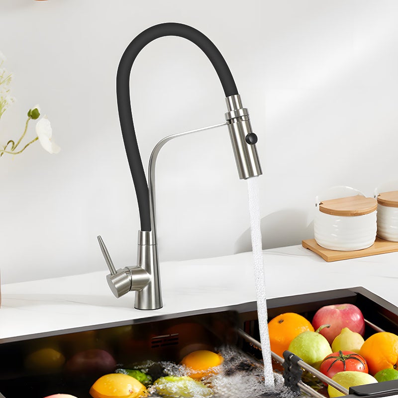 ZMH Kran Kuchenny Wyciągany - Czarny Mieszak 46,5cm ze Zmywakiem Obrotowy 360° Stal Nierdzewna Wysokie Ciśnienie do Zlewozmywaka