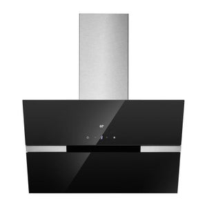 Hotte Décorative Inclinée Continental Edison CEHDI90B - 90 Cm, Classe A+++, Verre Noir - Puissante Et Silencieuse