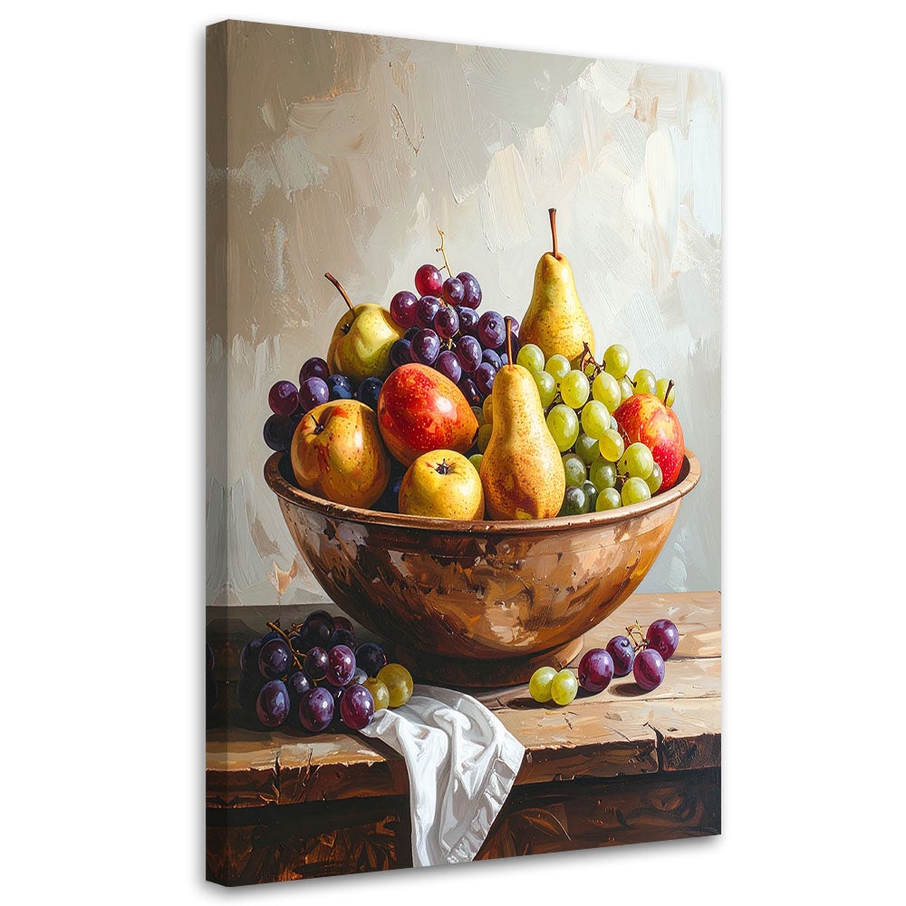 Obraz pionowy do kuchni jadalni, Martwa natura owoce w misce 80x120
