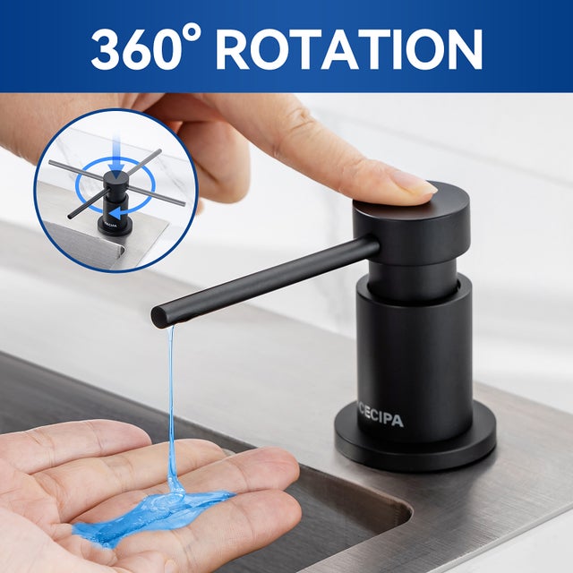 Cecipa max Distributeur de Savon de Cuisine Noir Distributeur de Savon avec Récipient de 300ML + Tuyau d'extension en Silicone de 1,25M,EU Modèle