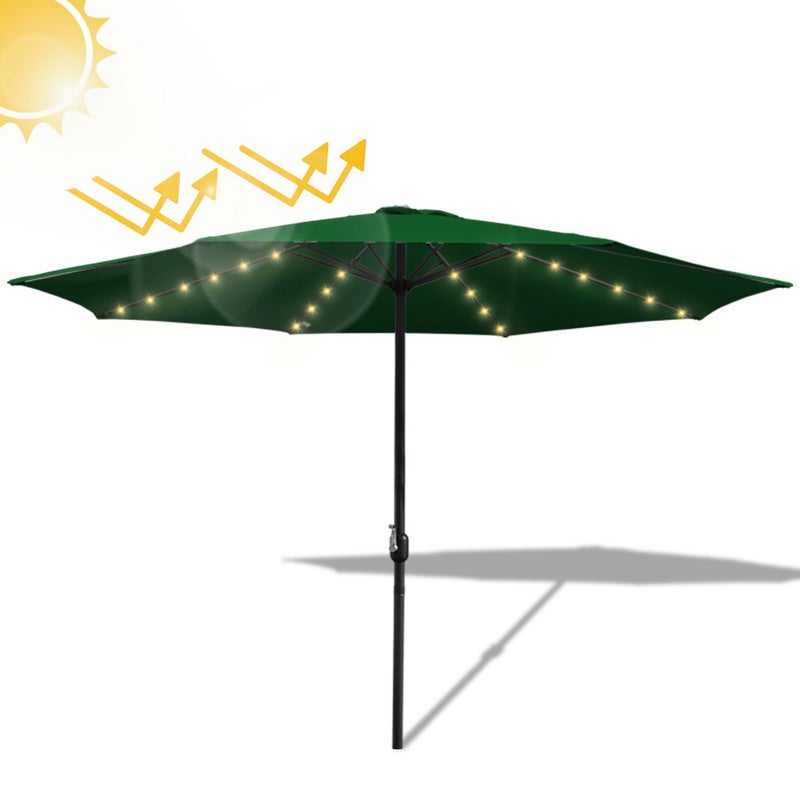 Parasol ogrodowy z korbką i diodą LED, Ø 350 cm, zielony