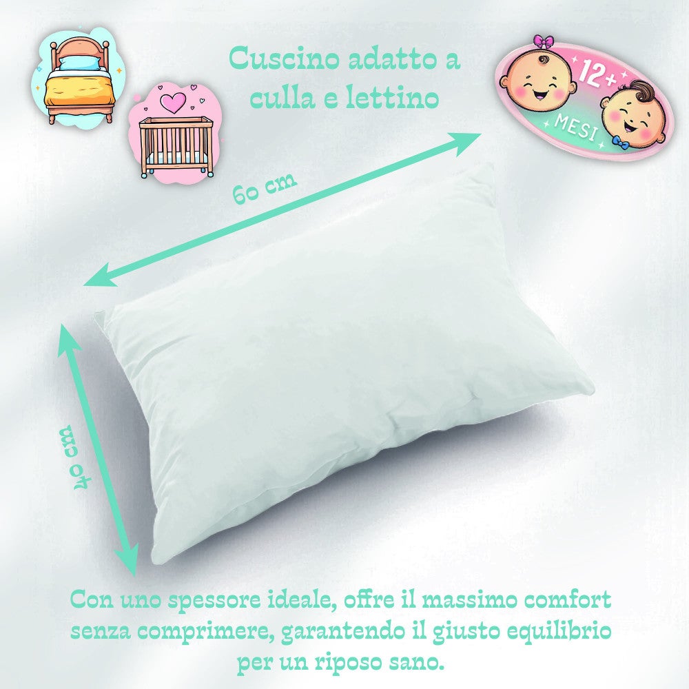 Cuscino Bimbi 48x27 Cm In Cotone – Traspirante, Lavabile In Lavatrice, Doppio Lato, Per Bambini 2-6 Anni