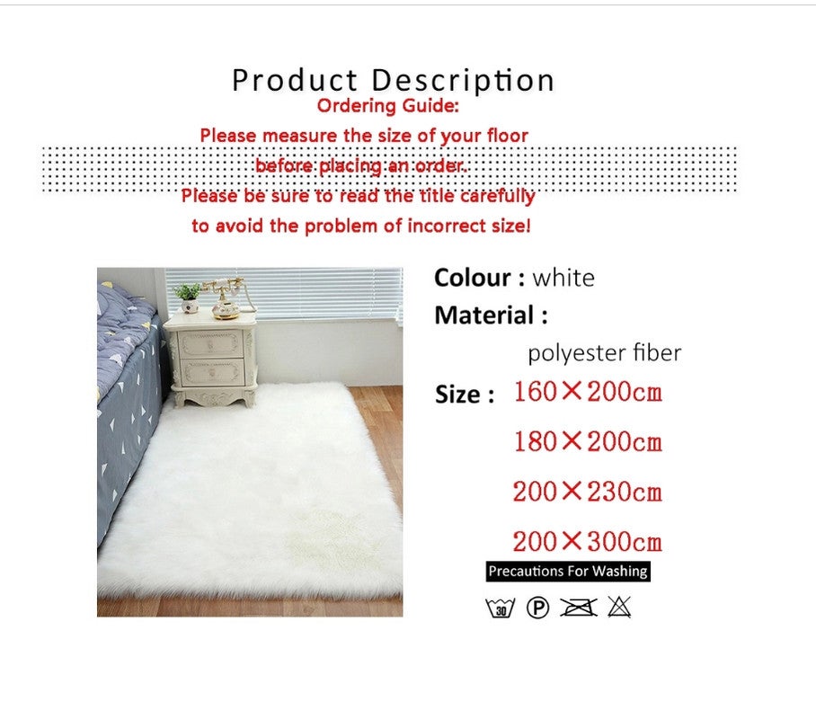 Tapis de salon chambre blanc, tapis de chambre en daim de 180 × 200 cm de long, tapis de chevet doux - 7