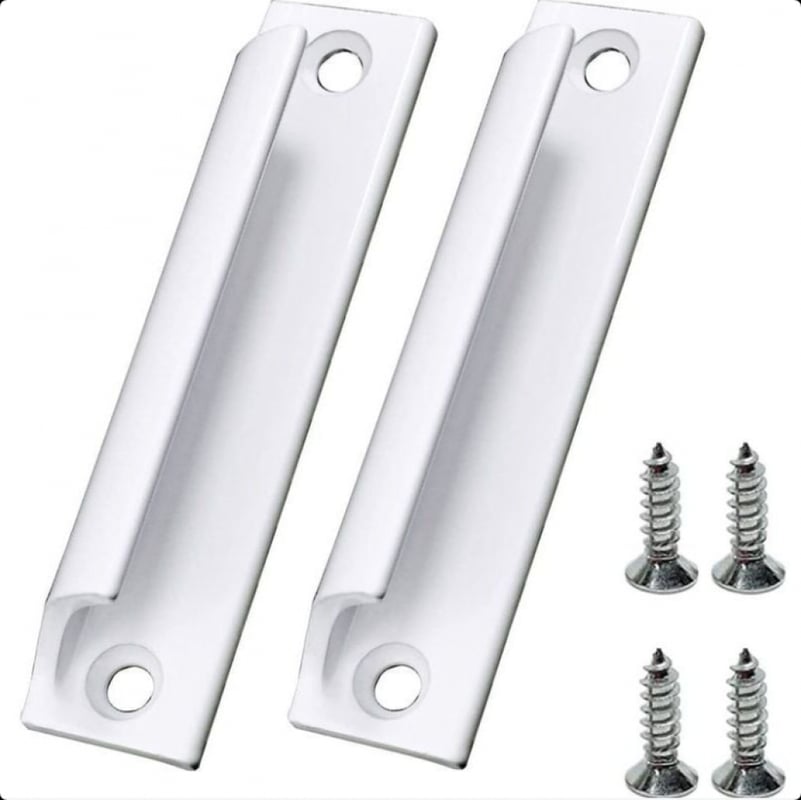 Białe aluminiowe uchwyty do mebli przesuwnych - w zestawie śruby