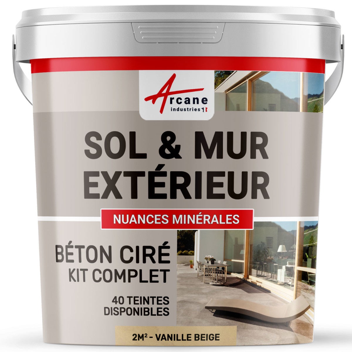 KIT BETON CIRE EXTERIEUR : Pour sol, mur, terrasse, balcon, escalier - 2 m² (en 2 couches) Vanille Beige - ARCANE INDUSTRIES - 2