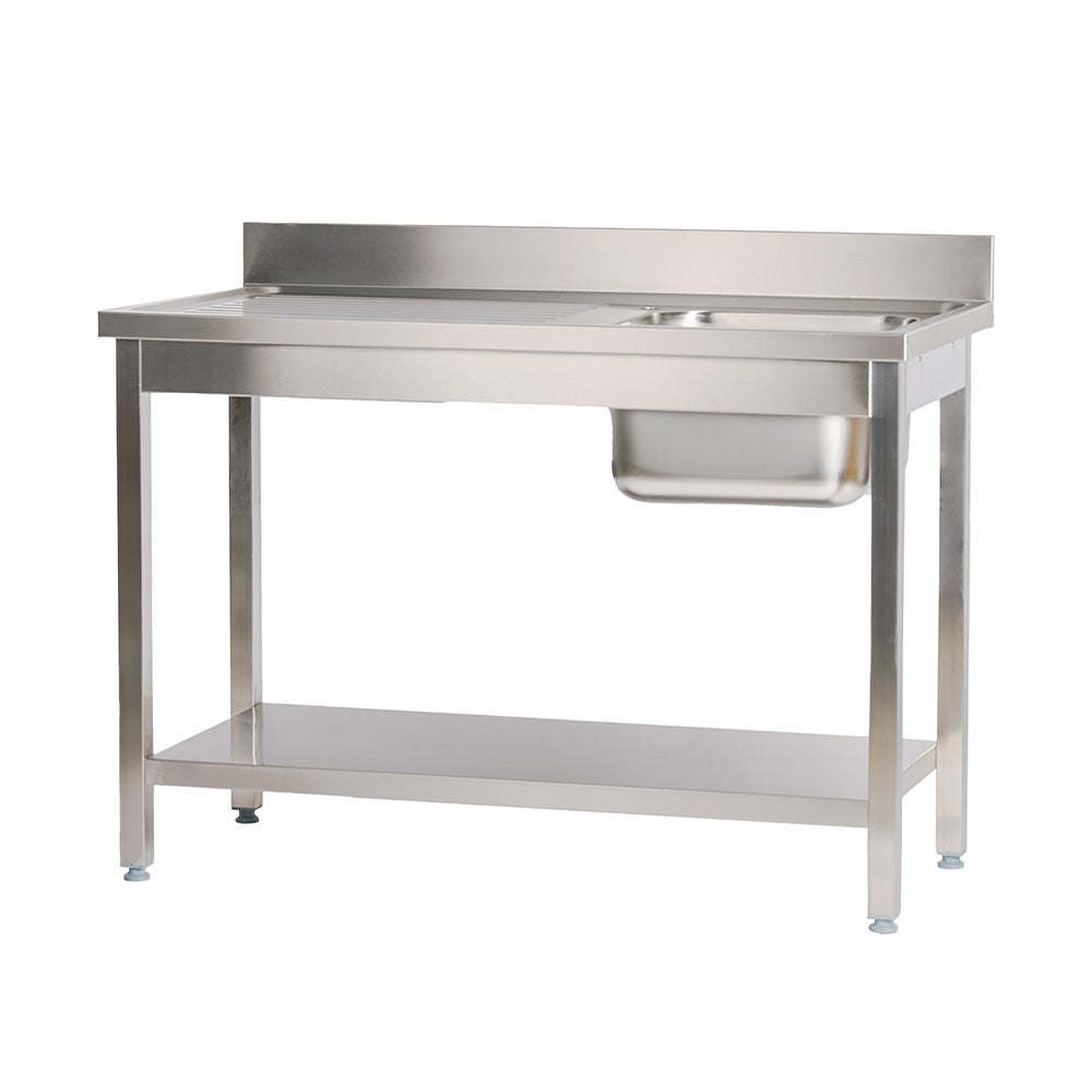Cleiton® fregadero de acero inoxidable de 1 seno con escurridor izquierda 1200x700x850 mm desmontable | pica industrial con patas | pila lavadero