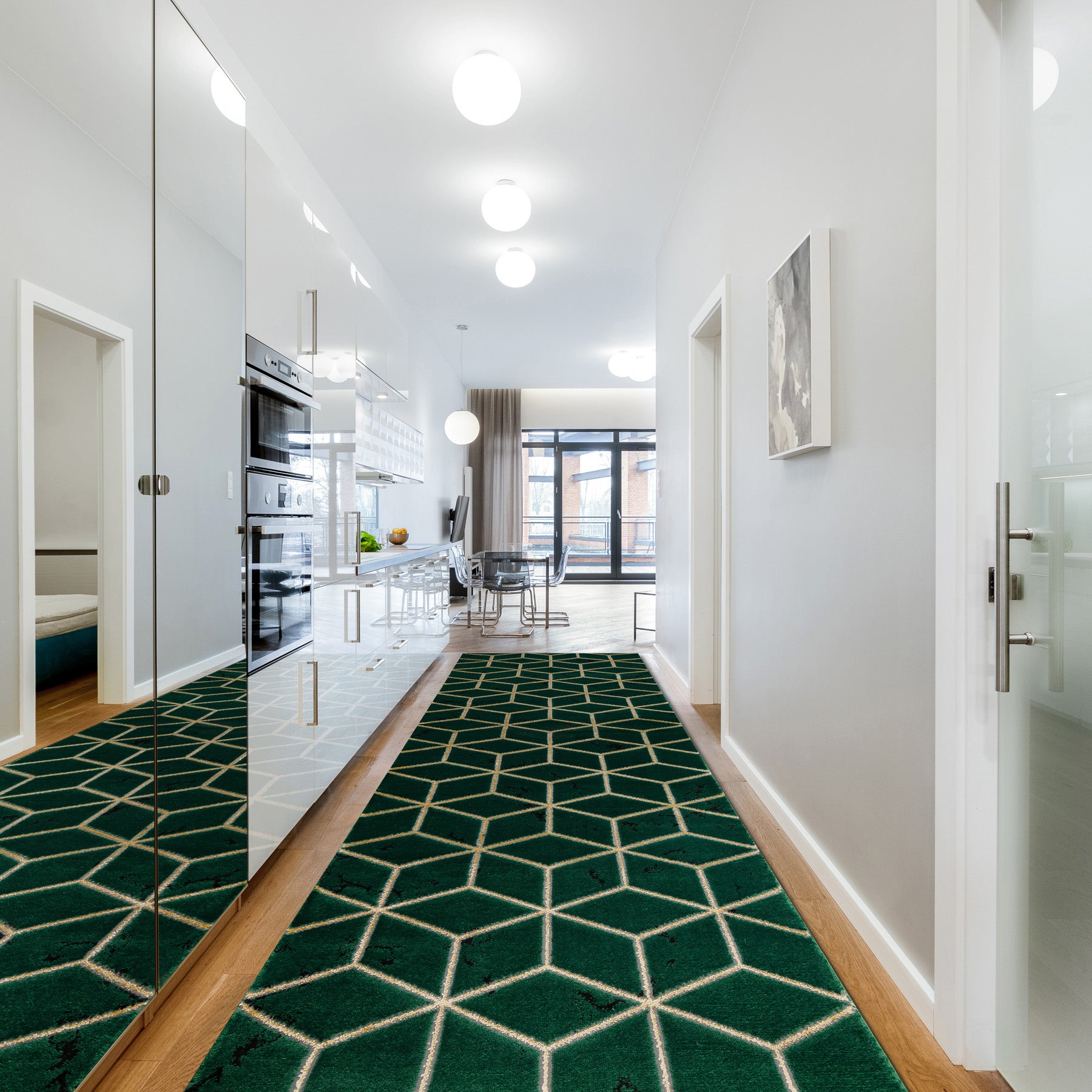 Passatoia EMERALD esclusivo 1014 glamour, elegante cubo verde bottiglia / oro 80 cm 80x300 cm - 4