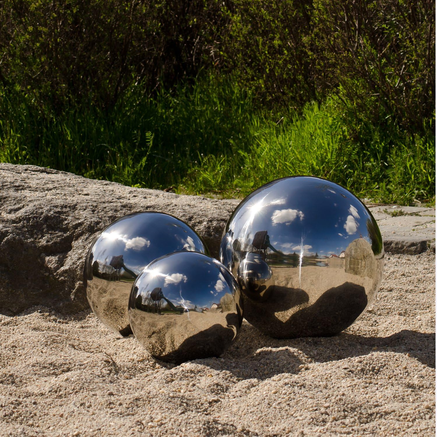 Lot De 3 Boules Décoratives Jardin Acier Inoxydable Doré 76mm