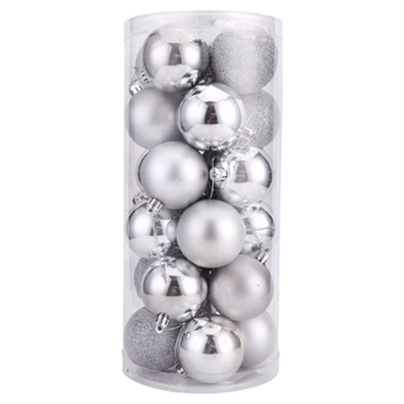 Zestaw 24 mini nietłukących się bombek choinkowych do zawieszenia na choinkach, imprezach, weselach i karnawałach (srebrne, 6 cm)