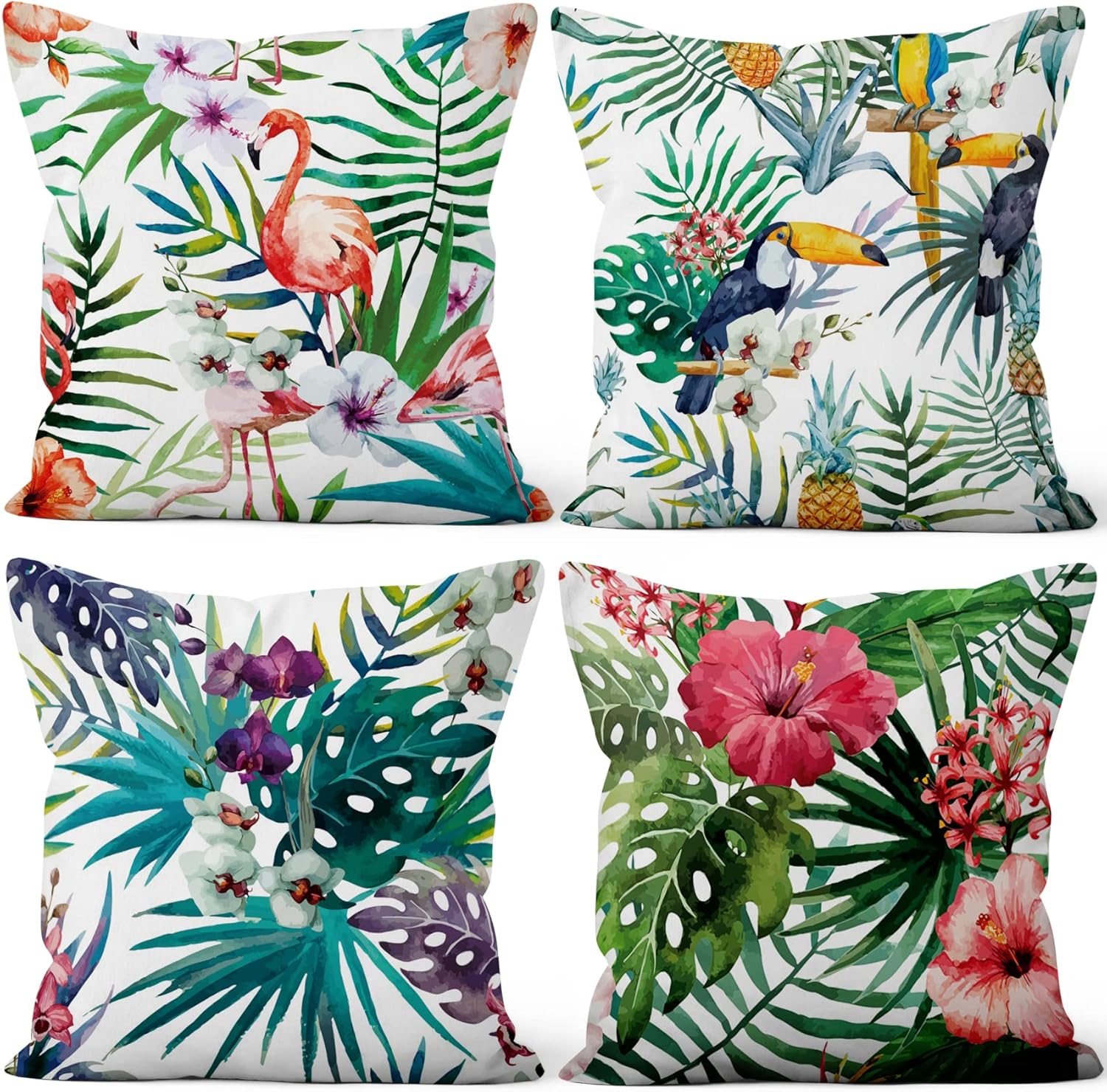 Juego de 4 fundas de cojín de verano tropical, con estampado de ...
