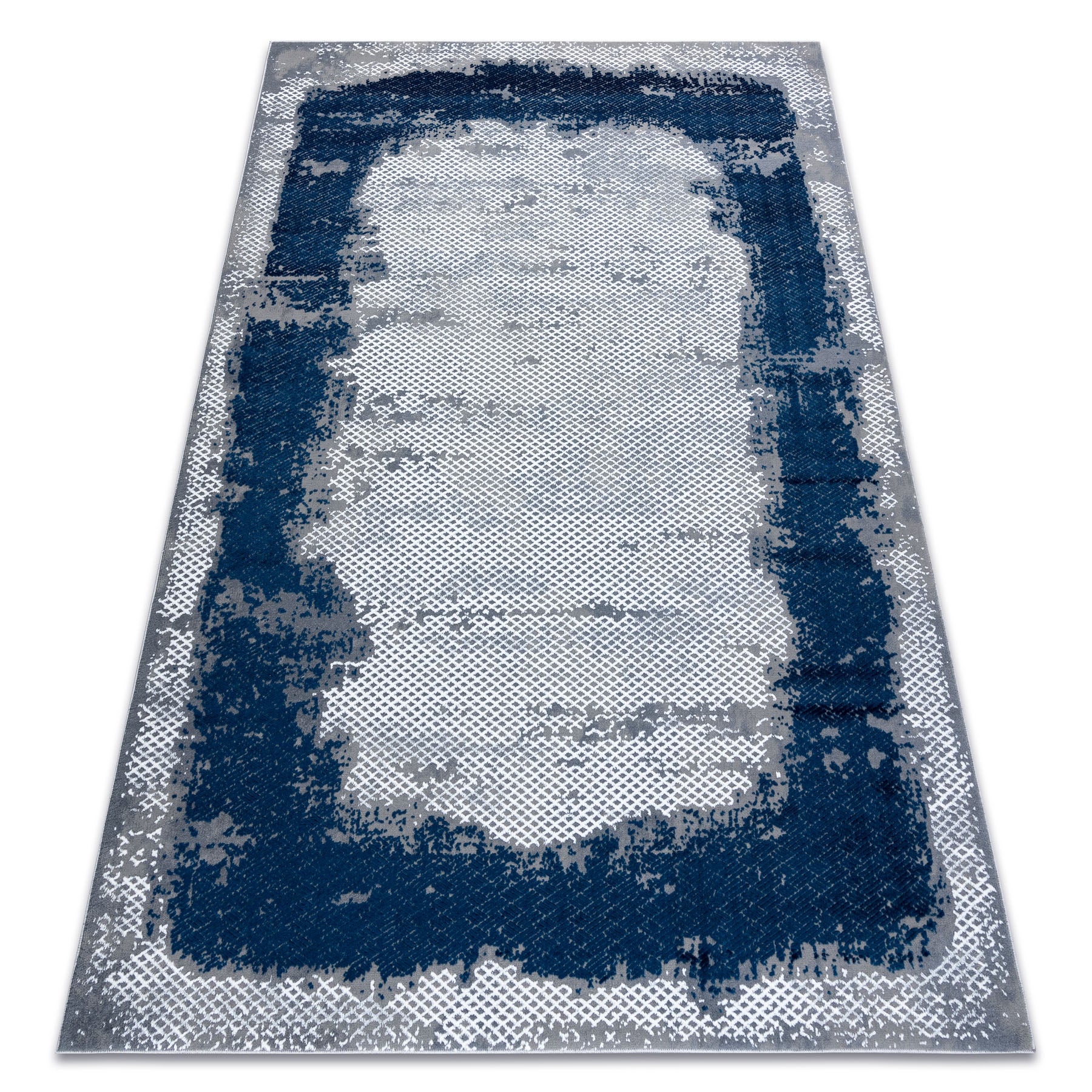 Dywan CORE A004 Ramka, Przecierany - Strukturalny, dwa poziomy runa, niebieski / szary 240x330 cm
