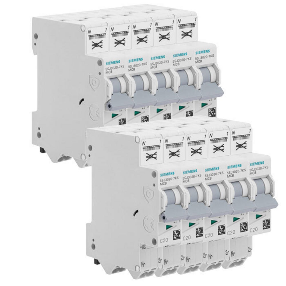 Disjoncteur Siemens, 20A, monophasé 1 pôle + N, Courbe C, 4.5kA, 230V, borne auto, IP20, montage sur rail, lot de 10 - 2