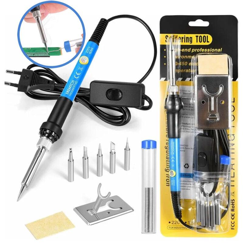 Fer A Souder [Upgraded] Fer A Souder Etain De Précision Avec Interrupteur ON /OFF, Temperature Réglable 200450℃, 9 En 1 Kit, 5 Pointes De Fer à Souder, Fil à Souder, Support De Fer à Souder