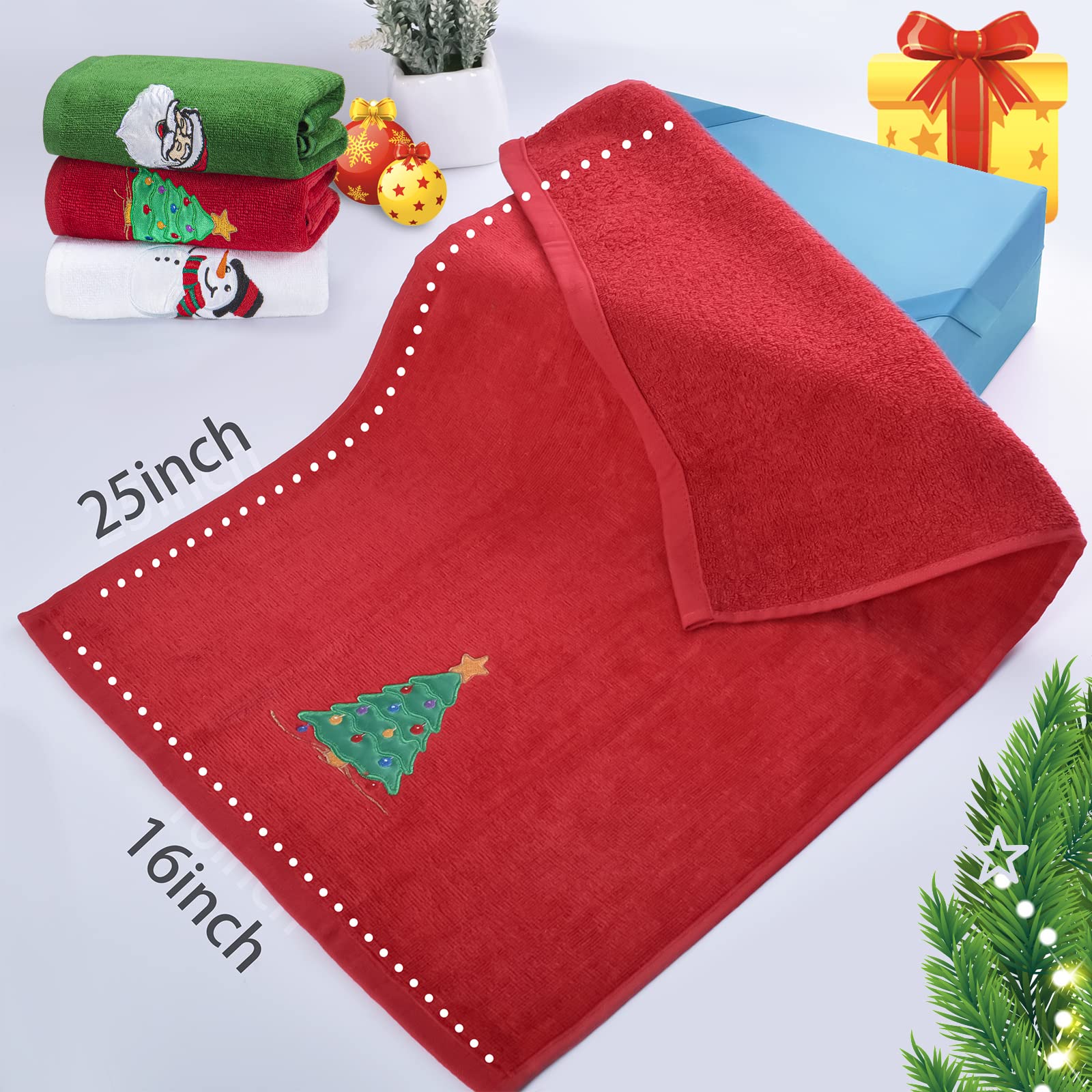 Set di asciugamani natalizi da 25x16 pollici, asciugamani da bagno natalizi in cotone 100% per il bagno, decorazioni natalizie - Confezione da 3 - 3