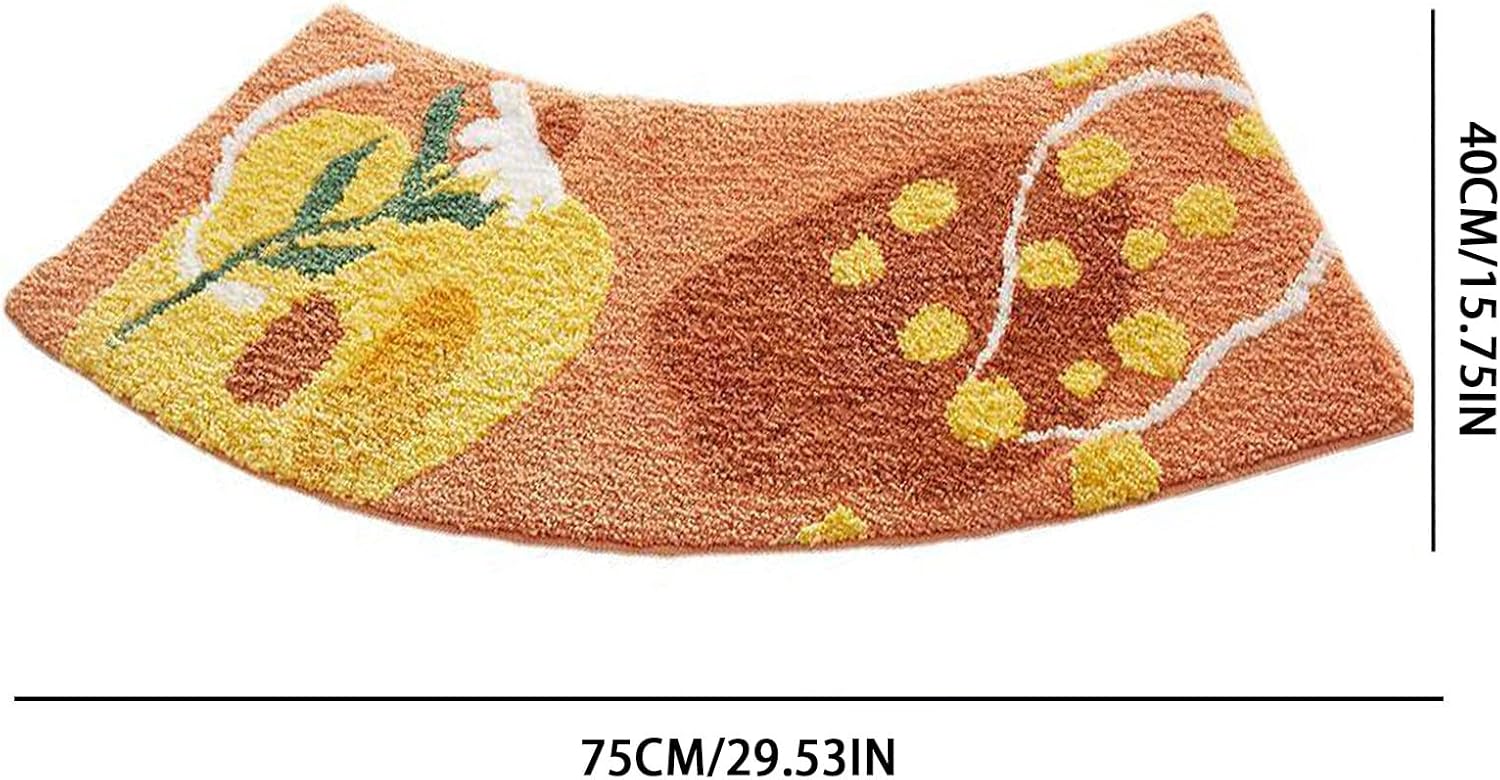 Tapis De Douche Incurvé Antidérapant 45x143 Cm - Beige, Ultra Absorbant, Forme Arrondie Pour Cabine D'Angle, Lavable En Machine