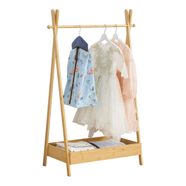 Appendiabiti per bambini, appendiabiti per bambini, armadio per vestitini, con tubo arrotolabile, con ripiano in legno, organizer per costumi per bambini moderno industriale con 2 aste per appendere Appendiabiti per bambini, appendiabiti per bambini, armadio per vestitini, con tubo arrotolabile, con ripiano in legno, organizer per costumi per bambini moderno industriale con 2 aste per appendere